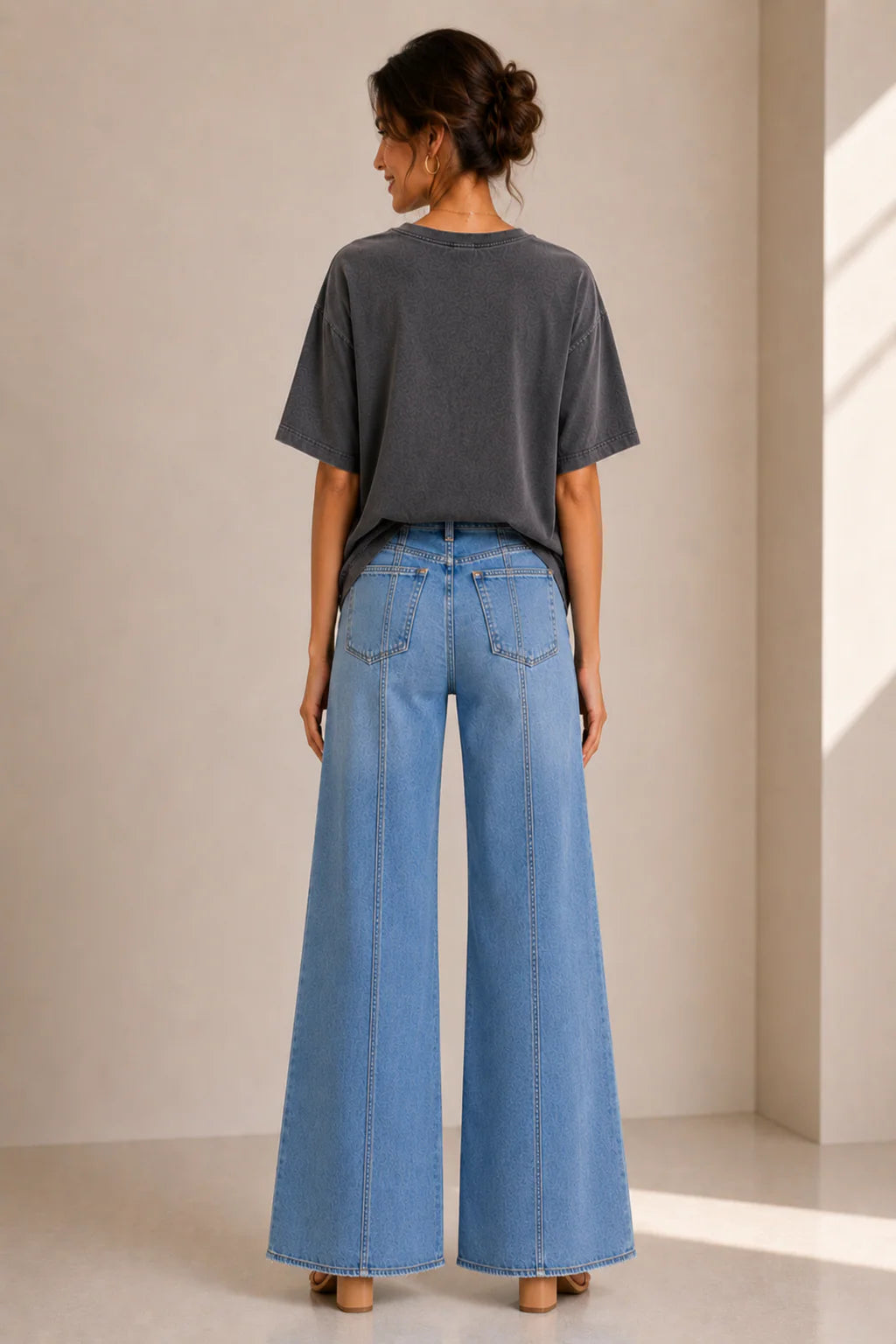 Front Seam Wide Leg Light Wash Jeans