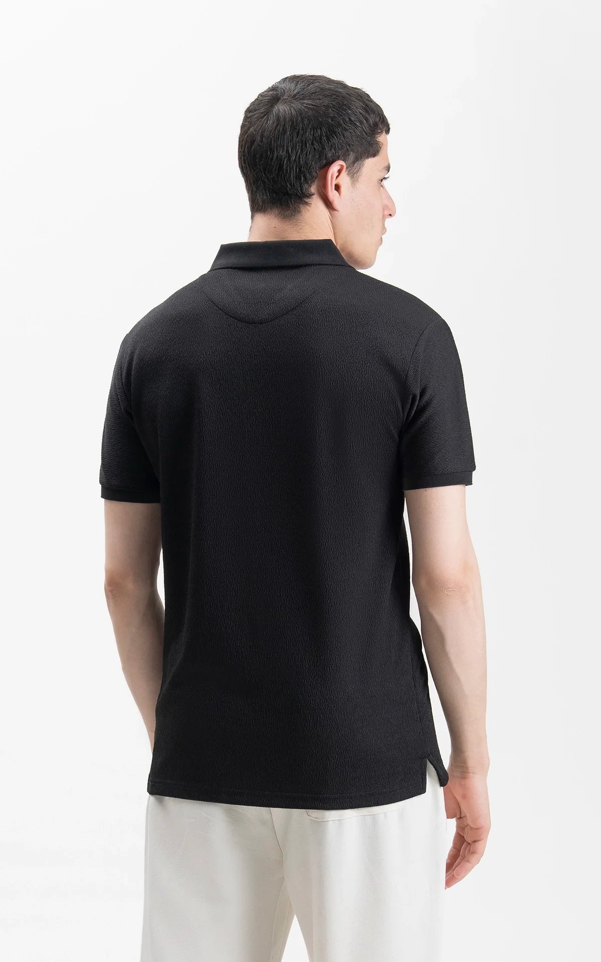 JACQUARD TEXTURED ZIP POLO SHIRT
