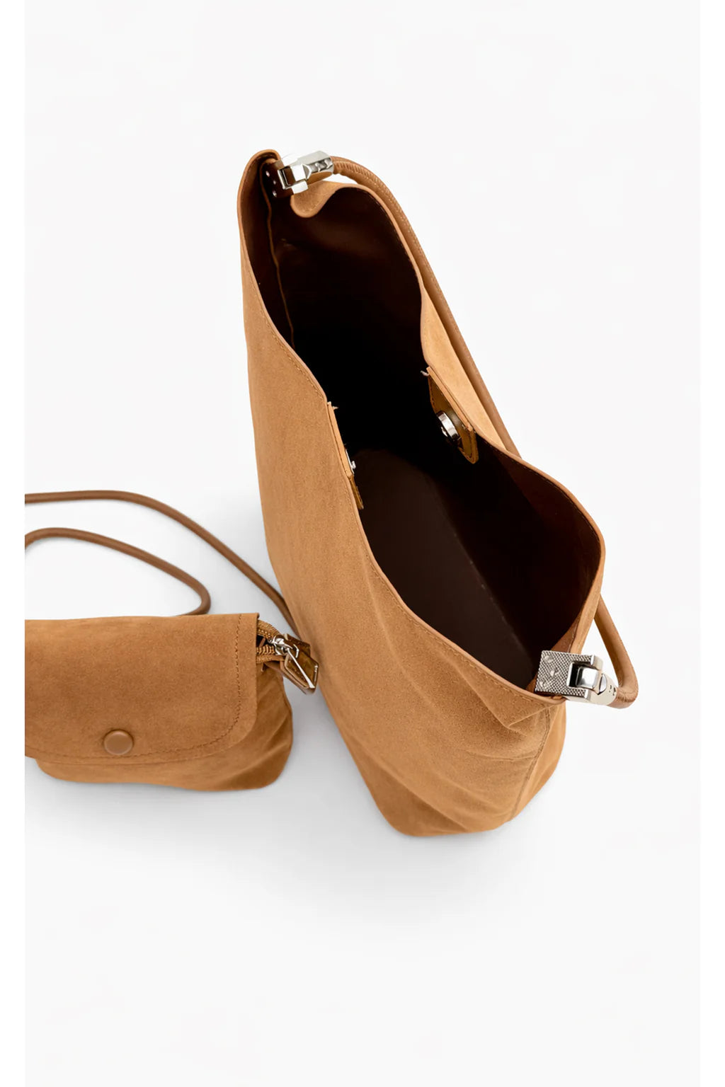 Camel Slouchy Shoulder Tote With Matching Crossbody Pouch