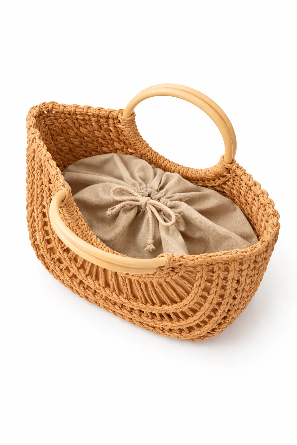 Tan Woven Top Handle Tote Bag