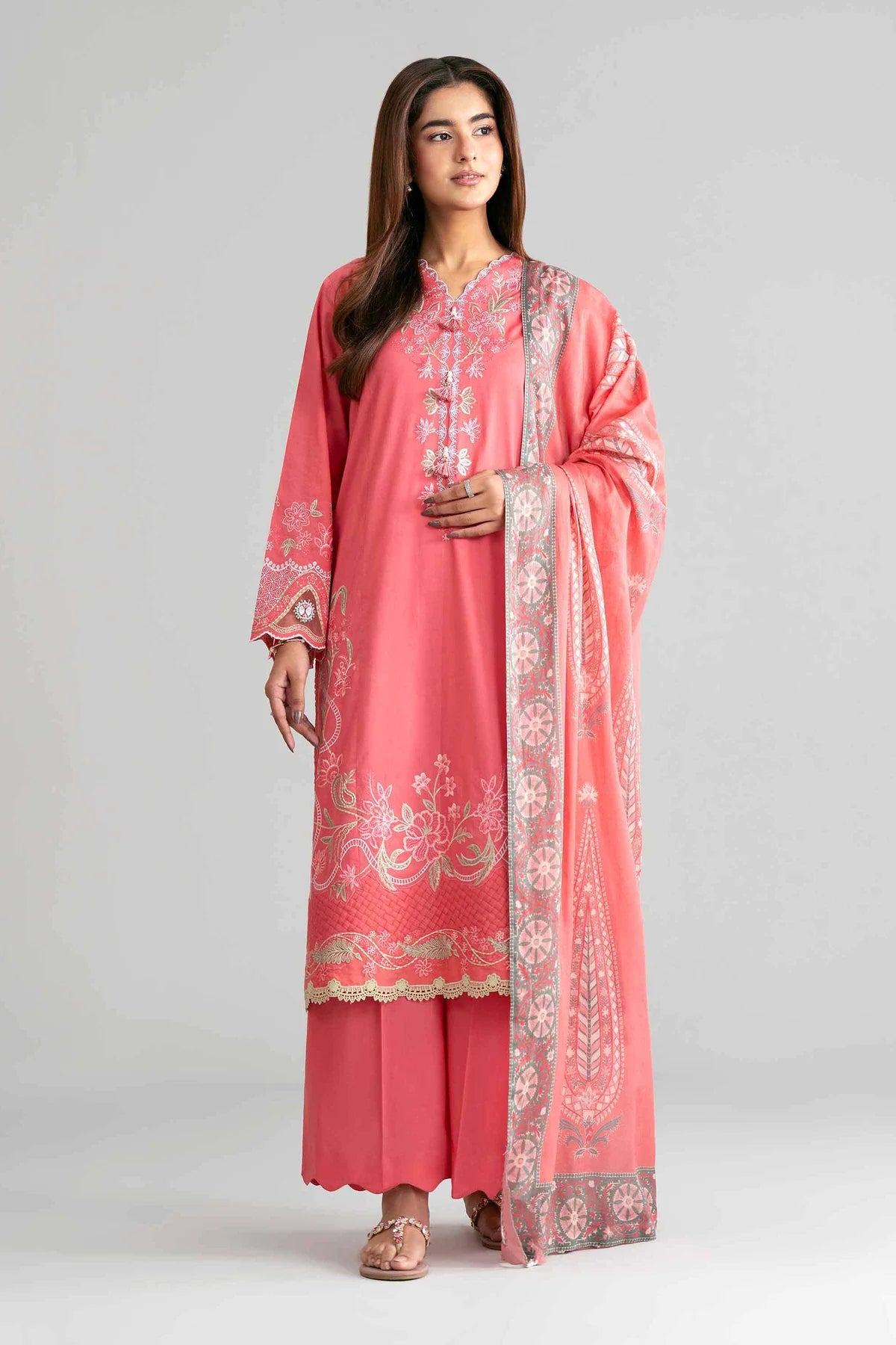 3 PIECE - DIGITAL PRINTED EMBROIDERED SUIT
