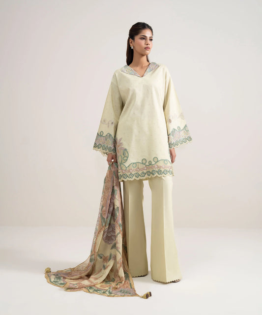 3 PIECE - EMBROIDERED DOBBY SUIT