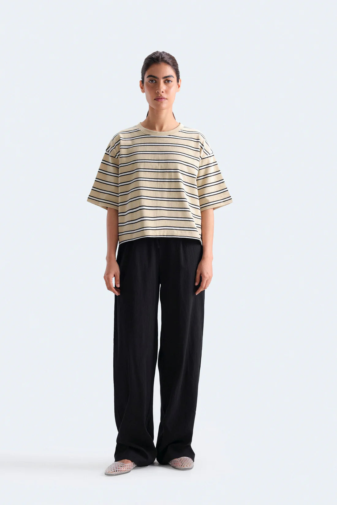 CROPPED STRIPPED T-SHIRT