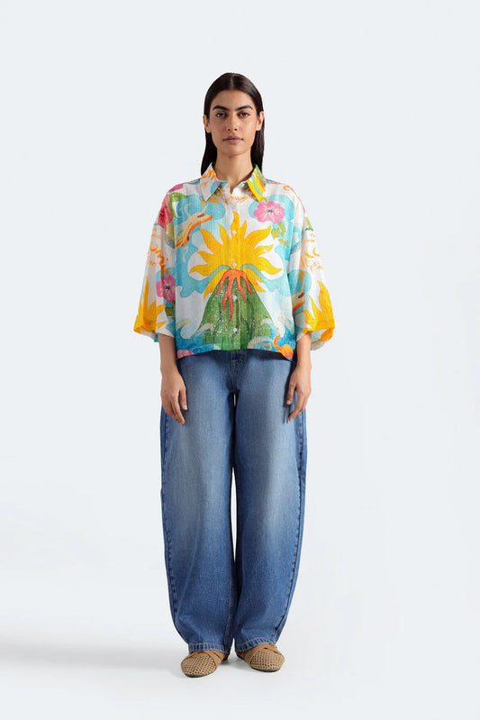 CROPPED ALL-OVER PRINT SHIRT