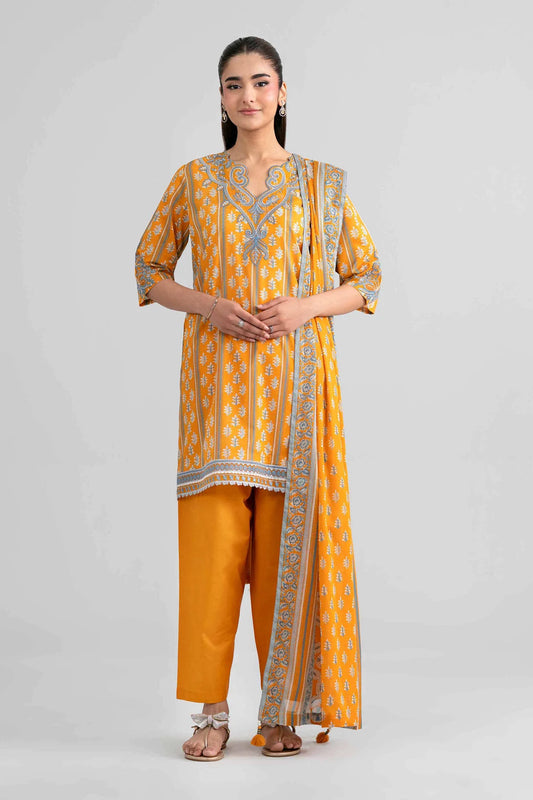 3 PIECE - PRINTED EMBROIDERED SUIT