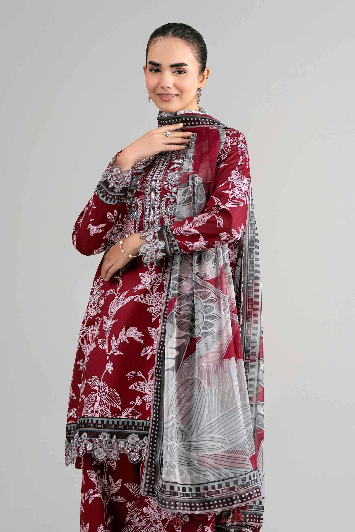 3 PIECE - DIGITAL PRINTED EMBROIDERED SUIT