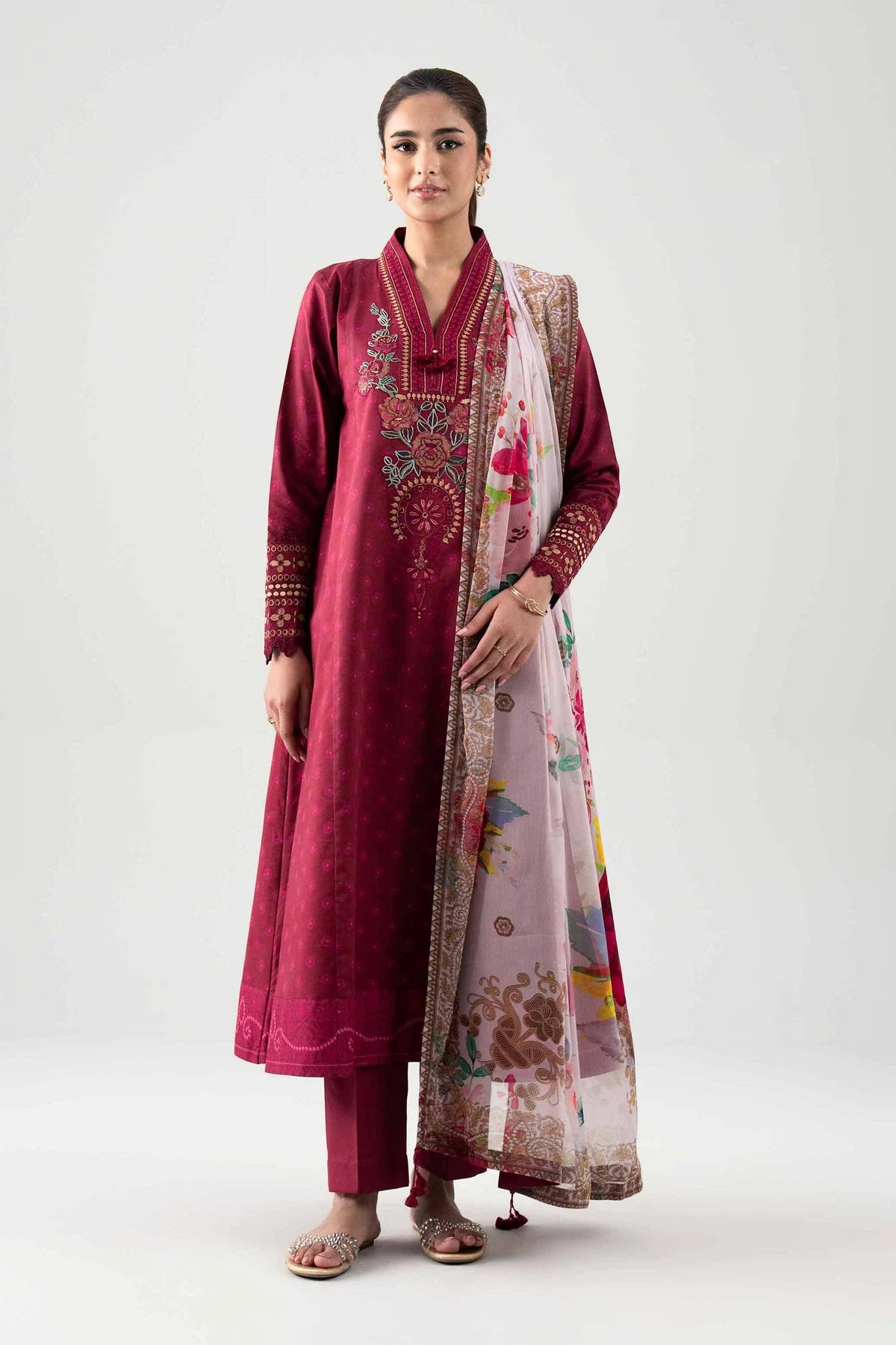 2 PIECE - DIGITAL PRINTED EMBROIDERED SUIT