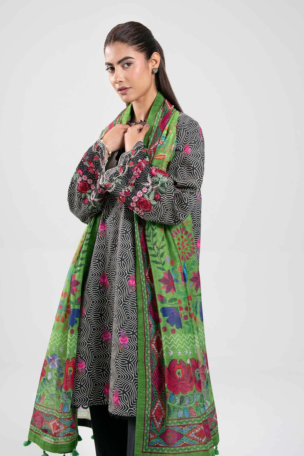 3 PIECE - DIGITAL PRINTED EMBROIDERED SUIT