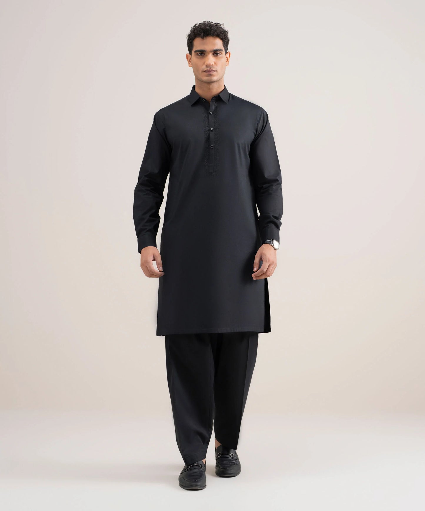 EMBROIDERED COTTON DOBBY SUIT