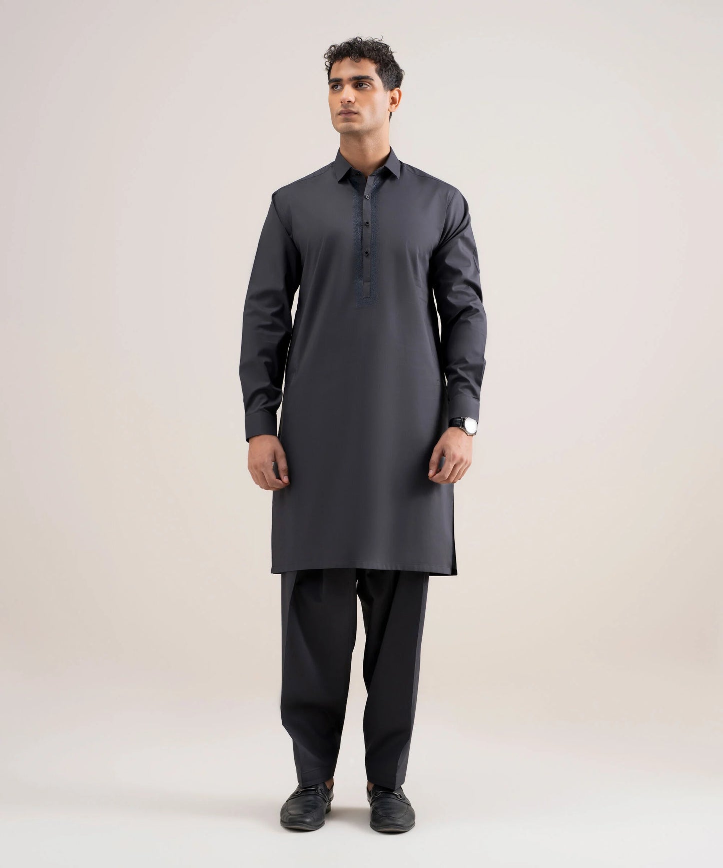 EMBROIDERED COTTON DOBBY SUIT