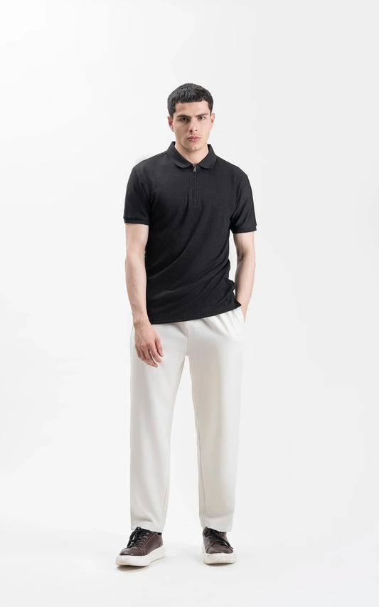 JACQUARD TEXTURED ZIP POLO SHIRT