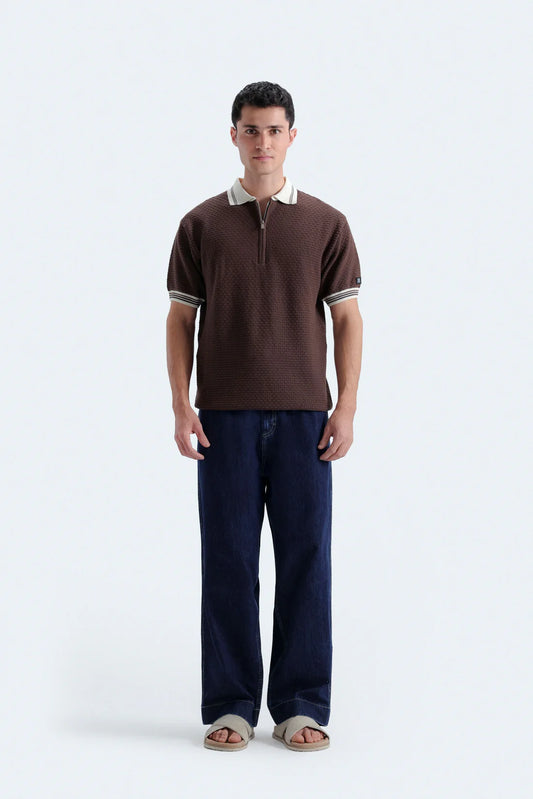 QUARTER ZIP UP POLO SHIRT
