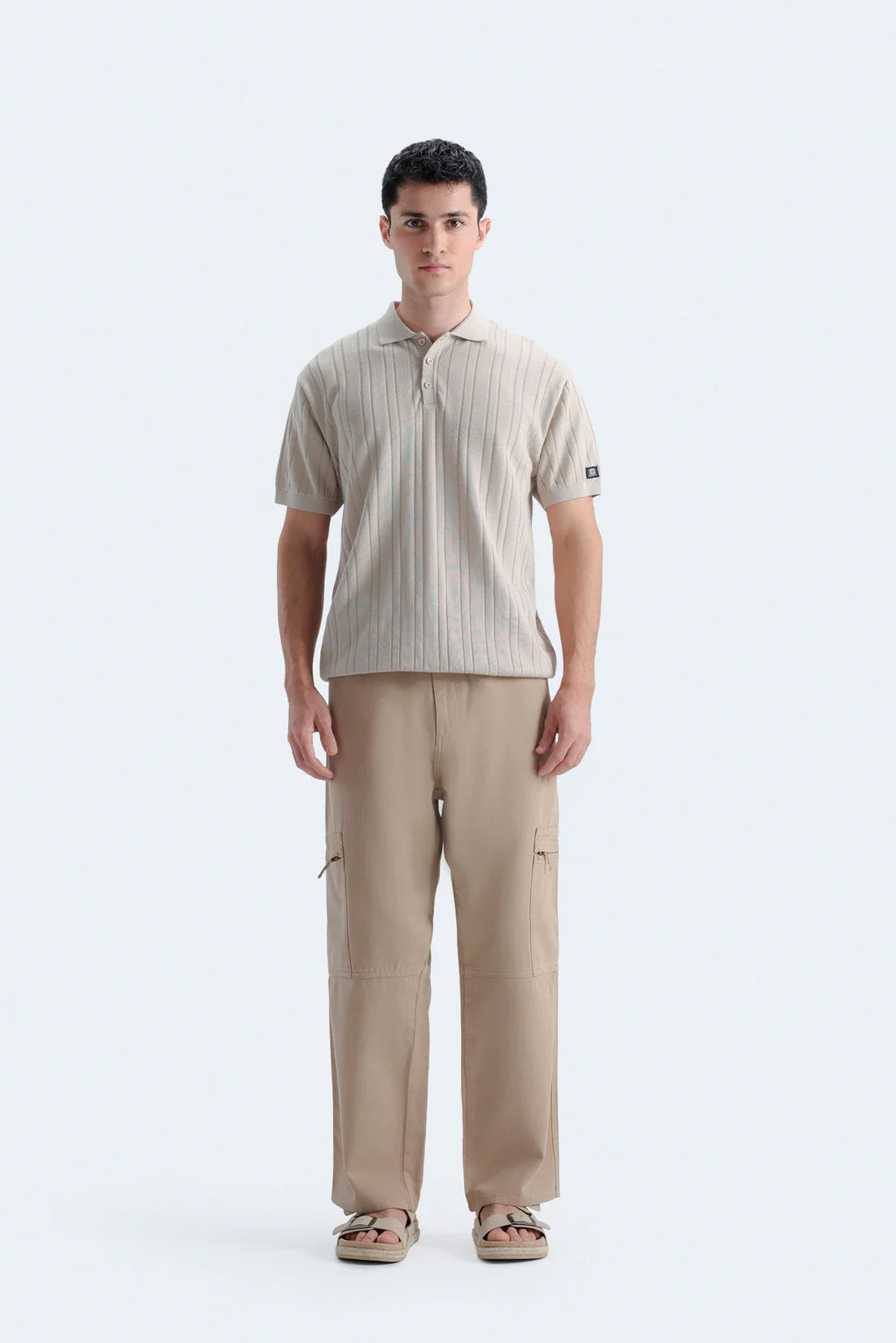 STRIPED POLO SHIRT WITH LABEL PATCH