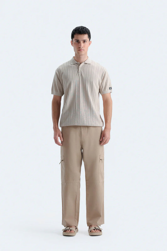 STRIPED POLO SHIRT WITH LABEL PATCH