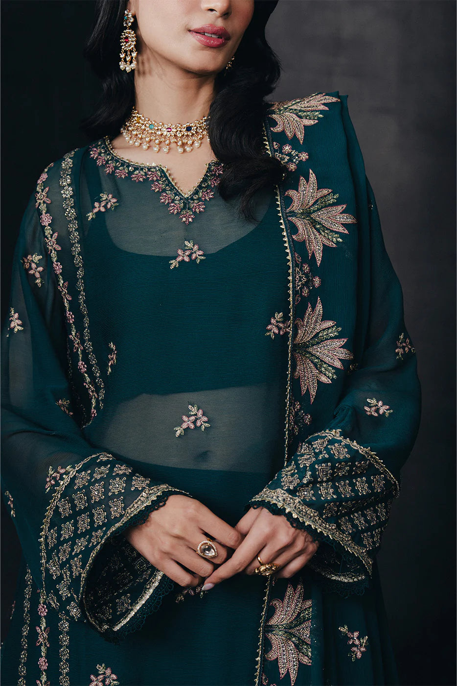 4 PIECE EMBROIDERED CHIFFON SUIT-