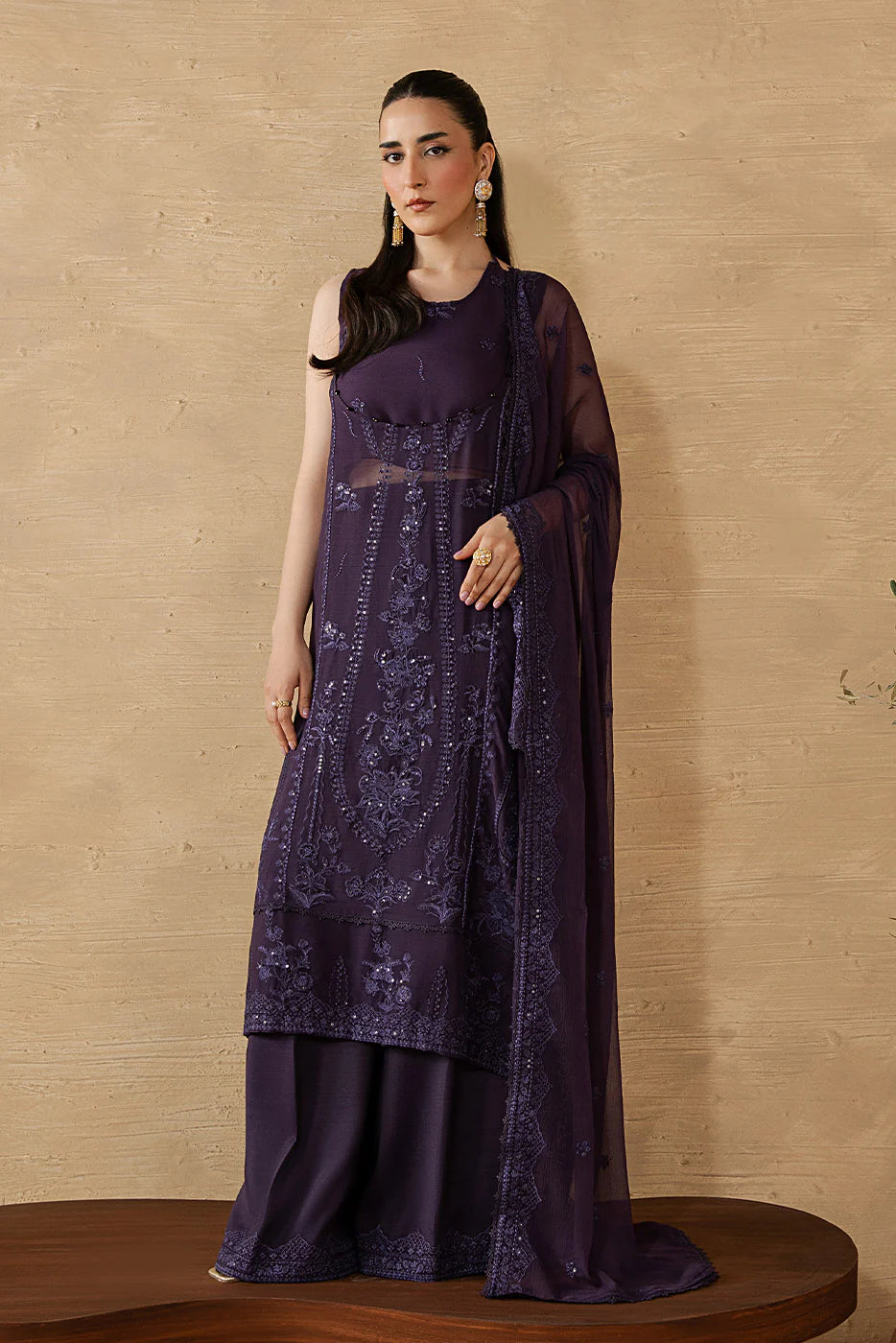 4 PIECE EMBROIDERED CHIFFON